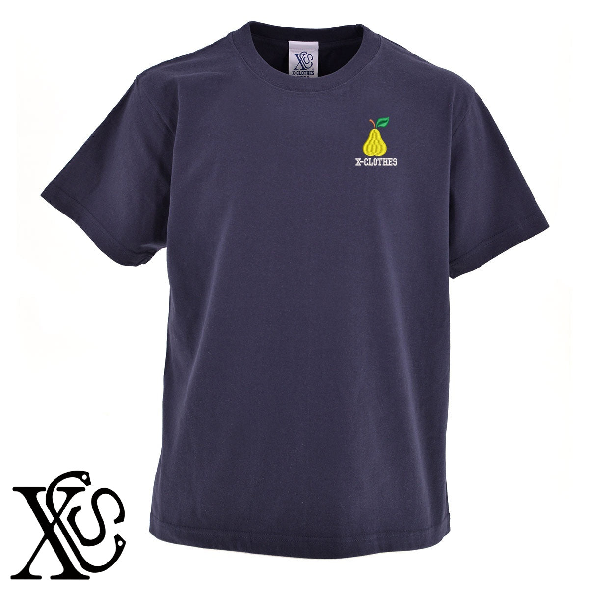 洋ナシ2柄 刺繍 5.6oz 綿100% 半袖 Tシャツ メンズ レディース カットソー 大きいサイズあり【X-CLOTHES】オリジナル グッズ 刺繍 ワンポイント 雑貨【b 黒 紺 ブルー 赤 ワイン】【g 白 灰】 【9趣味料理-食べ物】