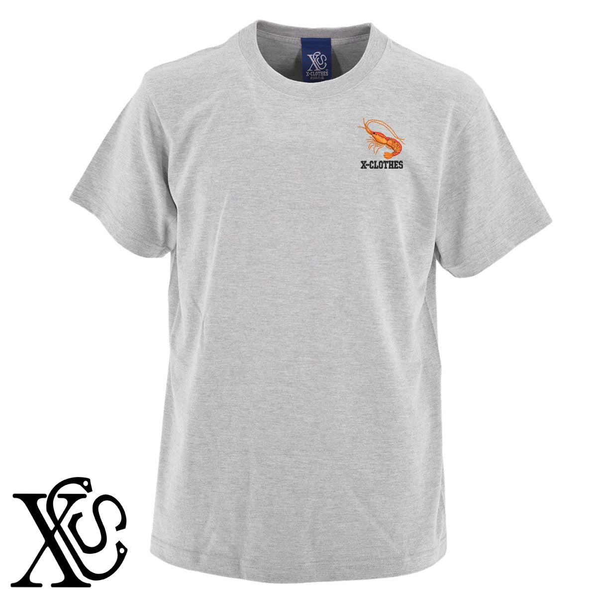 海老3柄 刺繍 5.6oz 綿100% 半袖 Tシャツ メンズ レディース カットソー 大きいサイズあり【X-CLOTHES】オリジナル グッズ 刺繍 ワンポイント 雑貨【b 黒 紺 ブルー 赤 ワイン】【g 白 灰】 【9趣味料理-食べ物】