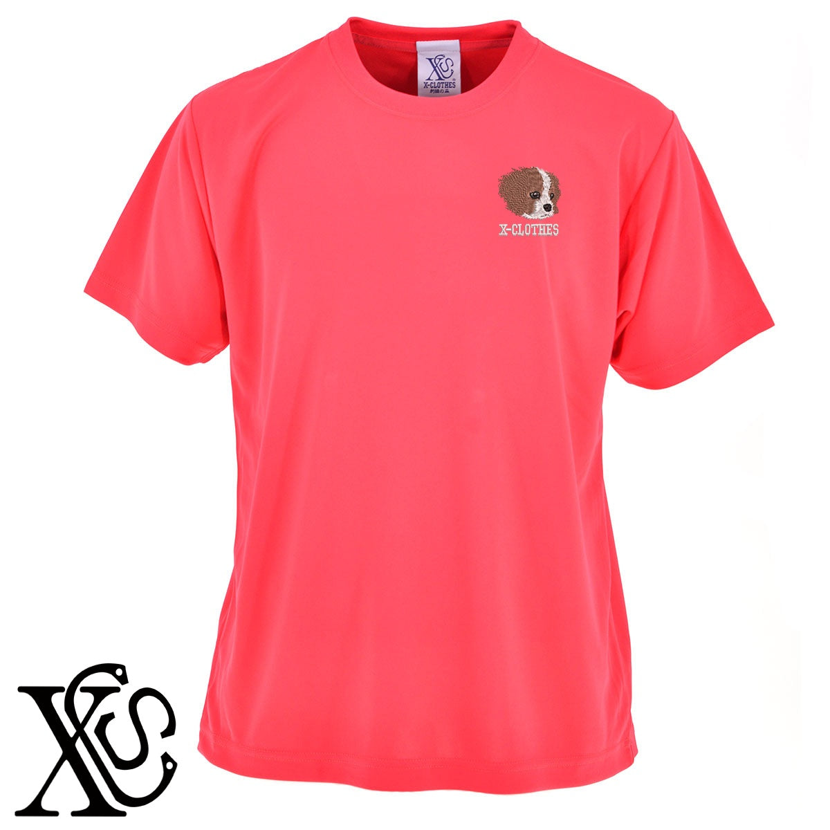 キャバリア5柄 刺繍 4.7oz 柔らかい肌触り ドライ 半袖 Tシャツ メンズ レディース カットソー 大きいサイズあり【X-CLOTHES】オリジナル グッズ 刺繍 ワンポイント 雑貨【b ブラック ネイビー コバルトブルー レッド ワインレッド】【g ホワイト ターコイズブルー】 【10犬猫図鑑-犬図鑑-A】