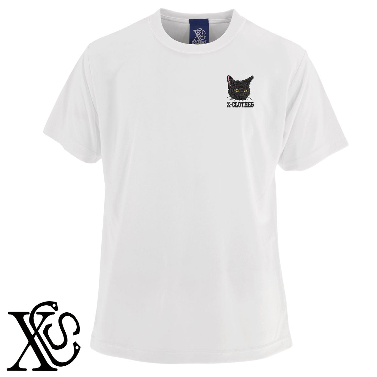 黒猫4柄 刺繍 4.7oz 柔らかい肌触り ドライ 半袖 Tシャツ メンズ レディース カットソー 大きいサイズあり【X-CLOTHES】オリジナル グッズ 刺繍 ワンポイント 雑貨【b ブラック ネイビー コバルトブルー レッド ワインレッド】【g ホワイト ターコイズブルー】 【10犬猫図鑑-猫図鑑-B】