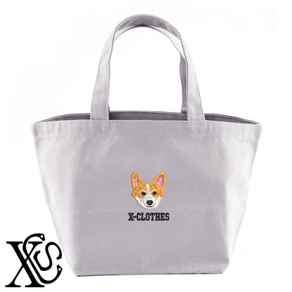 コーギー3柄 刺繍 キャンバス生地 ランチ ミニ トートバッグ レディース メンズ【X-CLOTHES】オリジナル グッズ 刺繍 ワンポイント 雑貨【b Black Camel】【g Natural Gray】 【10犬猫図鑑-犬図鑑-A】