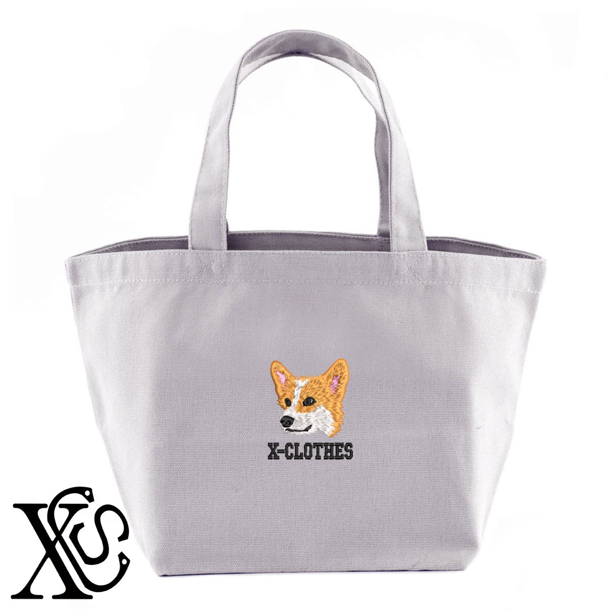 コーギー4柄 刺繍 キャンバス生地 ランチ ミニ トートバッグ レディース メンズ【X-CLOTHES】オリジナル グッズ 刺繍 ワンポイント 雑貨【b Black Camel】【g Natural Gray】 【10犬猫図鑑-犬図鑑-A】