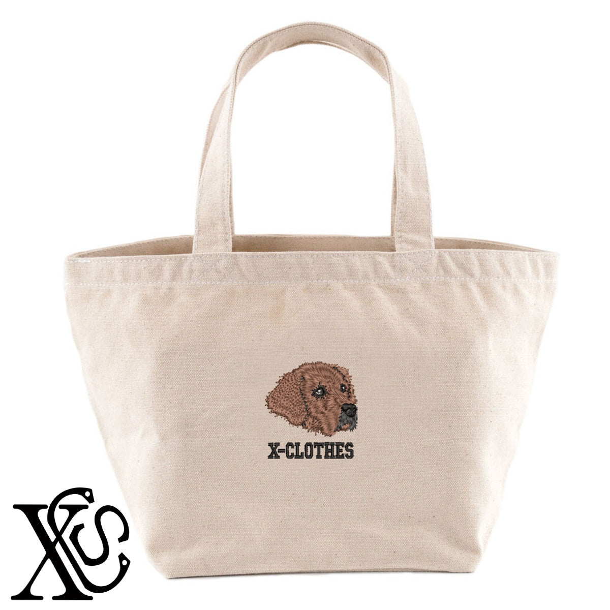 ゴールデンレトリバー4柄 刺繍 キャンバス生地 ランチ ミニ トートバッグ レディース メンズ【X-CLOTHES】オリジナル グッズ 刺繍 ワンポイント 雑貨【b Black Camel】【g Natural Gray】 【10犬猫図鑑-犬図鑑-A】