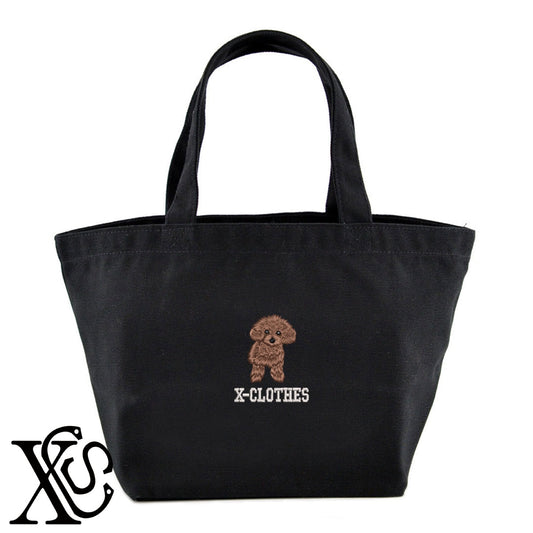 トイプードル10柄 刺繍 キャンバス生地 ランチ ミニ トートバッグ レディース メンズ【X-CLOTHES】オリジナル グッズ 刺繍 ワンポイント 雑貨【b Black Camel】【g Natural Gray】 【10犬猫図鑑-犬図鑑-A】