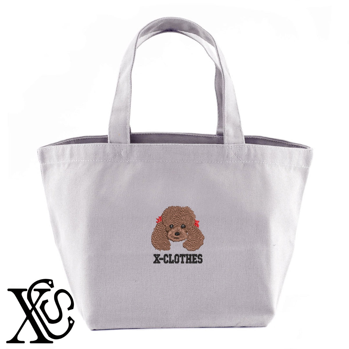 トイプードル6柄 刺繍 キャンバス生地 ランチ ミニ トートバッグ レディース メンズ【X-CLOTHES】オリジナル グッズ 刺繍 ワンポイント 雑貨【b Black Camel】【g Natural Gray】 【10犬猫図鑑-犬図鑑-A】