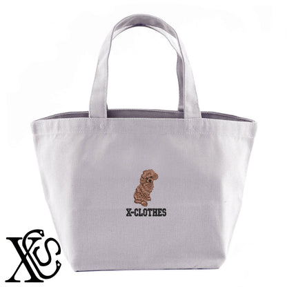 トイプードル9柄 刺繍 キャンバス生地 ランチ ミニ トートバッグ レディース メンズ【X-CLOTHES】オリジナル グッズ 刺繍 ワンポイント 雑貨【b Black Camel】【g Natural Gray】 【10犬猫図鑑-犬図鑑-A】