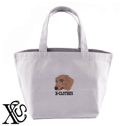 ダックスフント8柄 刺繍 キャンバス生地 ランチ ミニ トートバッグ レディース メンズ【X-CLOTHES】オリジナル グッズ 刺繍 ワンポイント 雑貨【b Black Camel】【g Natural Gray】 【10犬猫図鑑-犬図鑑-B】