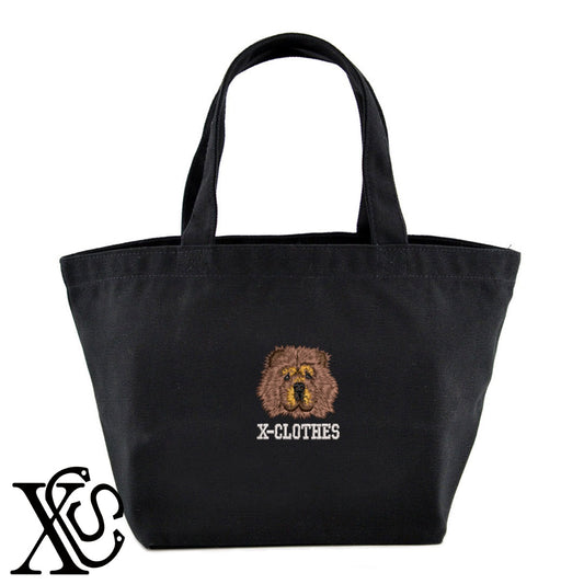 チャウチャウ2柄 刺繍 キャンバス生地 ランチ ミニ トートバッグ レディース メンズ【X-CLOTHES】オリジナル グッズ 刺繍 ワンポイント 雑貨【b Black Camel】【g Natural Gray】 【10犬猫図鑑-犬図鑑-B】