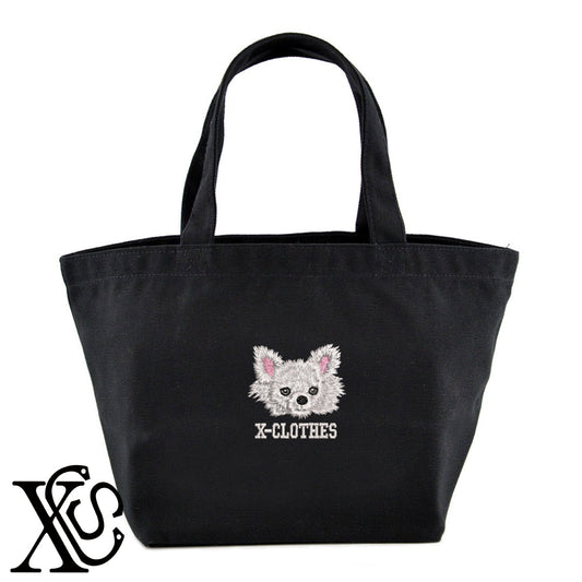 チワワ10柄 刺繍 キャンバス生地 ランチ ミニ トートバッグ レディース メンズ【X-CLOTHES】オリジナル グッズ 刺繍 ワンポイント 雑貨【b Black Camel】【g Natural Gray】 【10犬猫図鑑-犬図鑑-B】