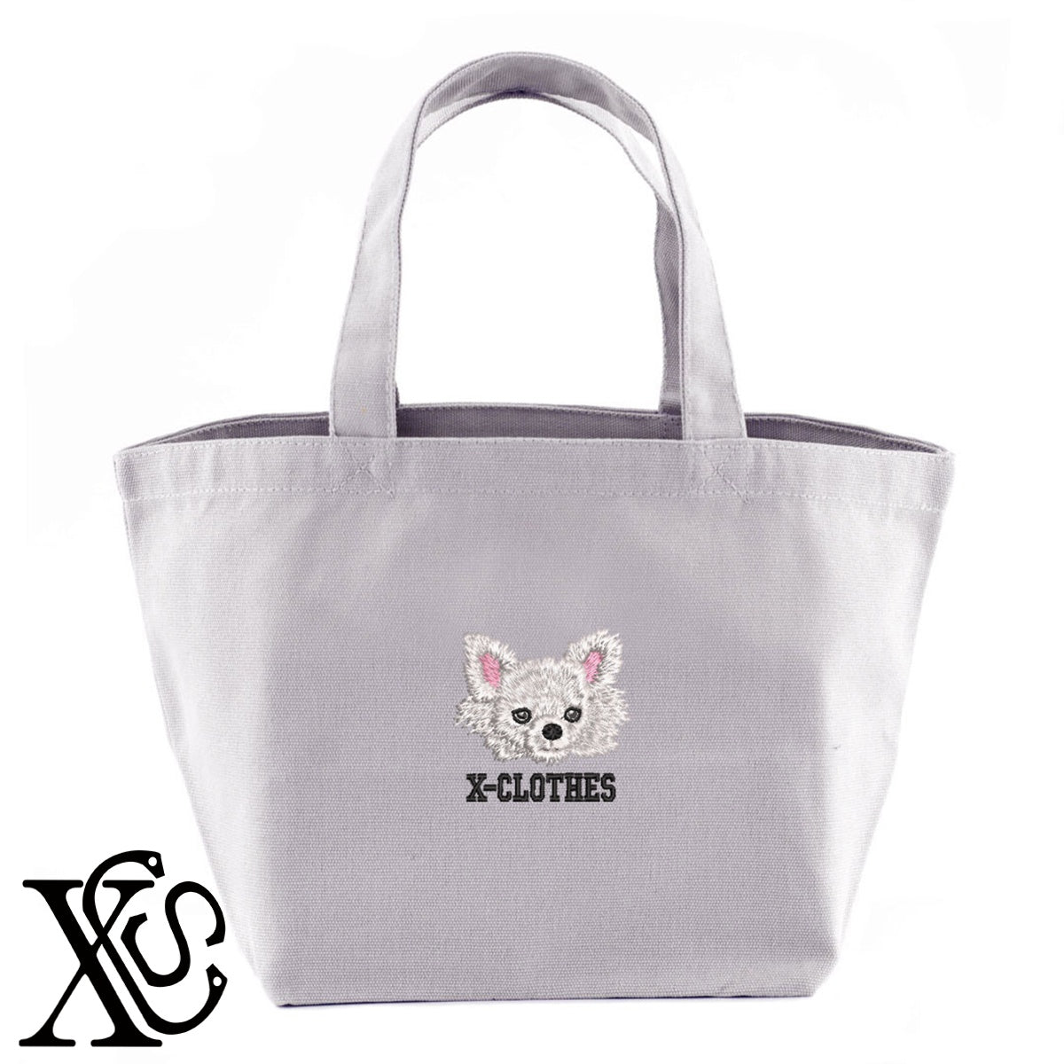 チワワ10柄 刺繍 キャンバス生地 ランチ ミニ トートバッグ レディース メンズ【X-CLOTHES】オリジナル グッズ 刺繍 ワンポイント 雑貨【b Black Camel】【g Natural Gray】 【10犬猫図鑑-犬図鑑-B】