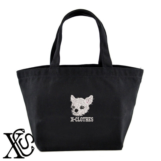 チワワ8柄 刺繍 キャンバス生地 ランチ ミニ トートバッグ レディース メンズ【X-CLOTHES】オリジナル グッズ 刺繍 ワンポイント 雑貨【b Black Camel】【g Natural Gray】 【10犬猫図鑑-犬図鑑-B】