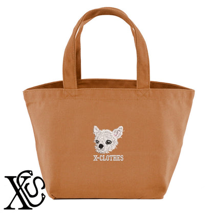 チワワ8柄 刺繍 キャンバス生地 ランチ ミニ トートバッグ レディース メンズ【X-CLOTHES】オリジナル グッズ 刺繍 ワンポイント 雑貨【b Black Camel】【g Natural Gray】 【10犬猫図鑑-犬図鑑-B】