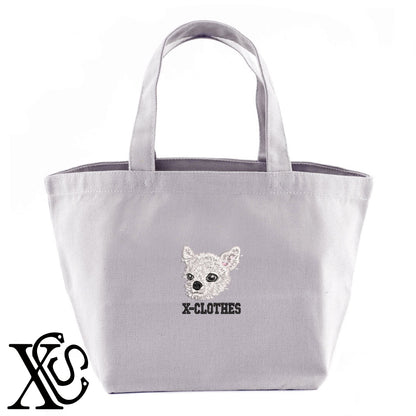 チワワ8柄 刺繍 キャンバス生地 ランチ ミニ トートバッグ レディース メンズ【X-CLOTHES】オリジナル グッズ 刺繍 ワンポイント 雑貨【b Black Camel】【g Natural Gray】 【10犬猫図鑑-犬図鑑-B】