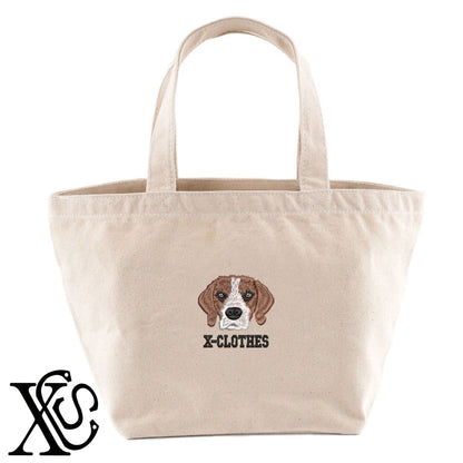 フォックスハウンド2柄 刺繍 キャンバス生地 ランチ ミニ トートバッグ レディース メンズ【X-CLOTHES】オリジナル グッズ 刺繍 ワンポイント 雑貨【b Black Camel】【g Natural Gray】 【10犬猫図鑑-犬図鑑-C】