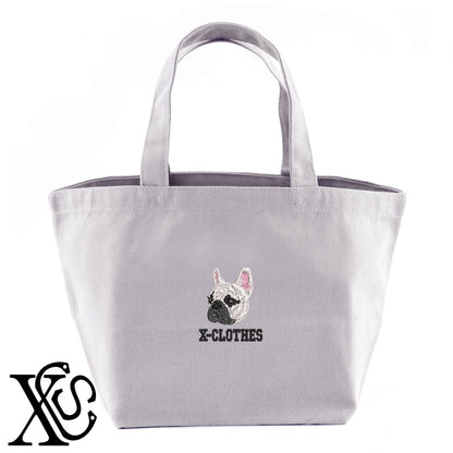 フレンチブルドッグ7柄 刺繍 キャンバス生地 ランチ ミニ トートバッグ レディース メンズ【X-CLOTHES】オリジナル グッズ 刺繍 ワンポイント 雑貨【b Black Camel】【g Natural Gray】 【10犬猫図鑑-犬図鑑-C】