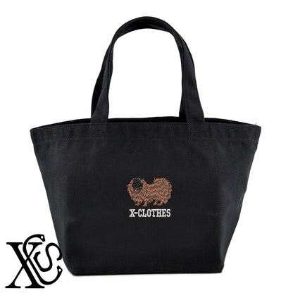 ペキニーズ6柄 刺繍 キャンバス生地 ランチ ミニ トートバッグ レディース メンズ【X-CLOTHES】オリジナル グッズ 刺繍 ワンポイント 雑貨【b Black Camel】【g Natural Gray】 【10犬猫図鑑-犬図鑑-C】