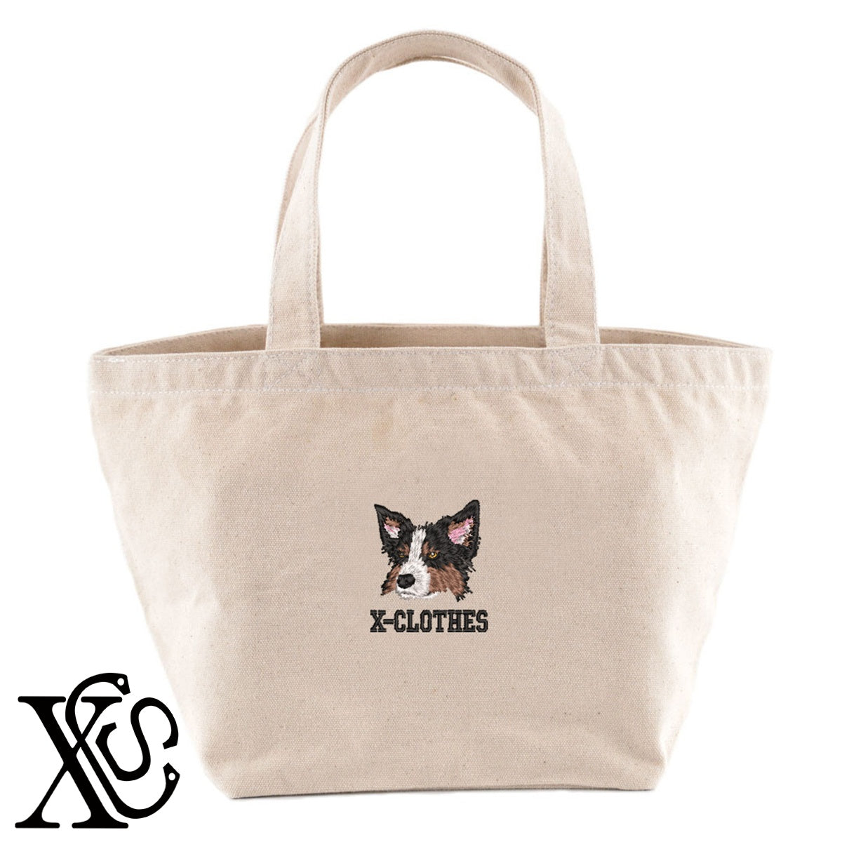 ボーダーコリー4柄 刺繍 キャンバス生地 ランチ ミニ トートバッグ レディース メンズ【X-CLOTHES】オリジナル グッズ 刺繍 ワンポイント 雑貨【b Black Camel】【g Natural Gray】 【10犬猫図鑑-犬図鑑-C】