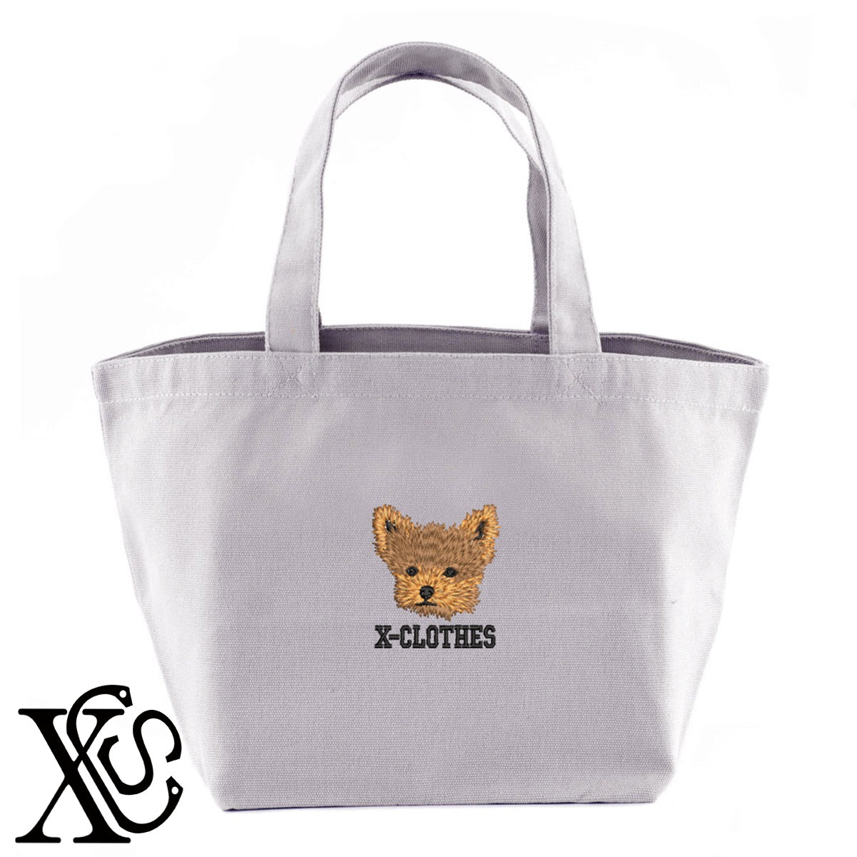 ヨークシャーテリア3柄 刺繍 キャンバス生地 ランチ ミニ トートバッグ レディース メンズ【X-CLOTHES】オリジナル グッズ 刺繍 ワンポイント 雑貨【b Black Camel】【g Natural Gray】 【10犬猫図鑑-犬図鑑-D】