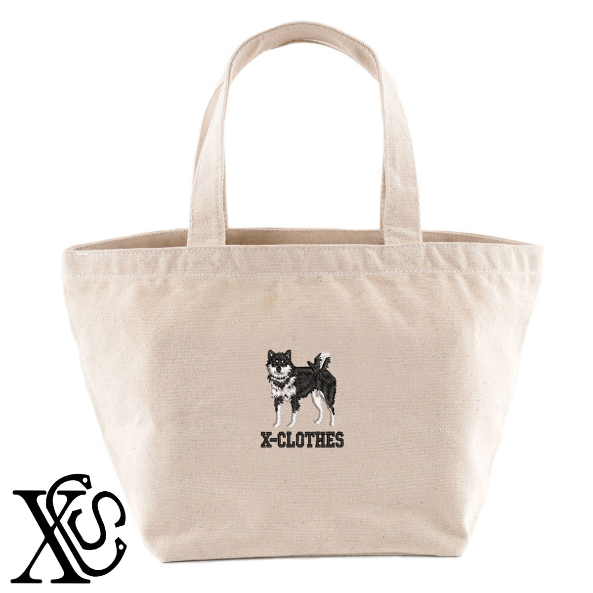 柴犬10柄 刺繍 キャンバス生地 ランチ ミニ トートバッグ レディース メンズ【X-CLOTHES】オリジナル グッズ 刺繍 ワンポイント 雑貨【b Black Camel】【g Natural Gray】 【10犬猫図鑑-犬図鑑-D】