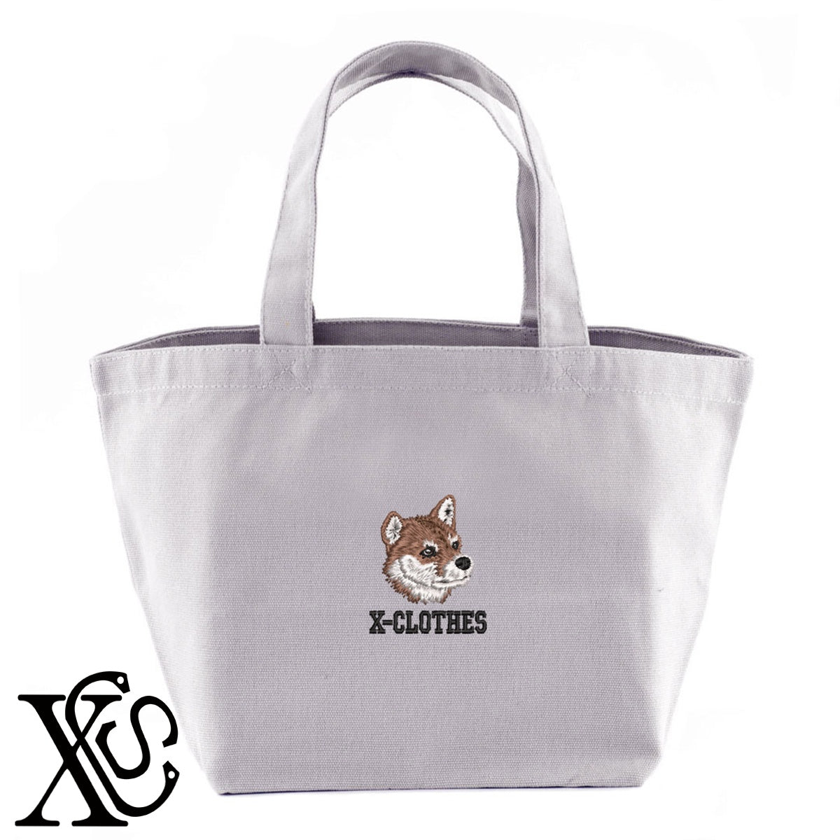 柴犬12柄 刺繍 キャンバス生地 ランチ ミニ トートバッグ レディース メンズ【X-CLOTHES】オリジナル グッズ 刺繍 ワンポイント 雑貨【b Black Camel】【g Natural Gray】 【10犬猫図鑑-犬図鑑-D】