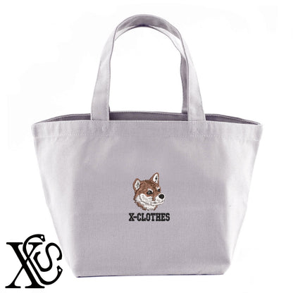 柴犬12柄 刺繍 キャンバス生地 ランチ ミニ トートバッグ レディース メンズ【X-CLOTHES】オリジナル グッズ 刺繍 ワンポイント 雑貨【b Black Camel】【g Natural Gray】 【10犬猫図鑑-犬図鑑-D】