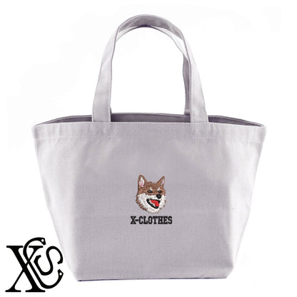 柴犬13柄 刺繍 キャンバス生地 ランチ ミニ トートバッグ レディース メンズ【X-CLOTHES】オリジナル グッズ 刺繍 ワンポイント 雑貨【b Black Camel】【g Natural Gray】 【10犬猫図鑑-犬図鑑-D】