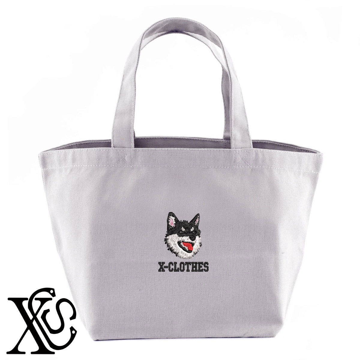 柴犬14柄 刺繍 キャンバス生地 ランチ ミニ トートバッグ レディース メンズ【X-CLOTHES】オリジナル グッズ 刺繍 ワンポイント 雑貨【b Black Camel】【g Natural Gray】 【10犬猫図鑑-犬図鑑-D】