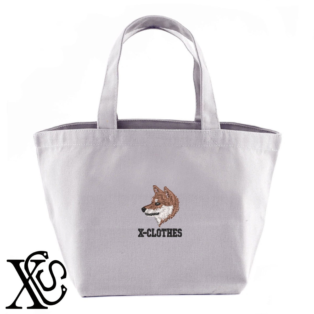 柴犬18柄 刺繍 キャンバス生地 ランチ ミニ トートバッグ レディース メンズ【X-CLOTHES】オリジナル グッズ 刺繍 ワンポイント 雑貨【b Black Camel】【g Natural Gray】 【10犬猫図鑑-犬図鑑-D】