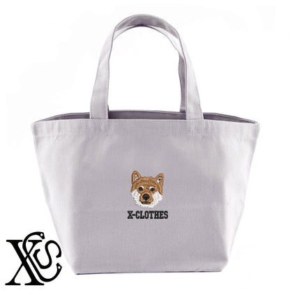 柴犬5柄 刺繍 キャンバス生地 ランチ ミニ トートバッグ レディース メンズ【X-CLOTHES】オリジナル グッズ 刺繍 ワンポイント 雑貨【b Black Camel】【g Natural Gray】 【10犬猫図鑑-犬図鑑-D】