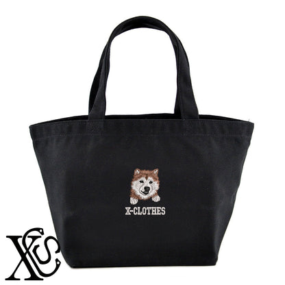 柴犬8柄 刺繍 キャンバス生地 ランチ ミニ トートバッグ レディース メンズ【X-CLOTHES】オリジナル グッズ 刺繍 ワンポイント 雑貨【b Black Camel】【g Natural Gray】 【10犬猫図鑑-犬図鑑-D】