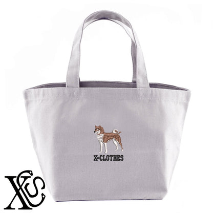 柴犬9柄 刺繍 キャンバス生地 ランチ ミニ トートバッグ レディース メンズ【X-CLOTHES】オリジナル グッズ 刺繍 ワンポイント 雑貨【b Black Camel】【g Natural Gray】 【10犬猫図鑑-犬図鑑-D】