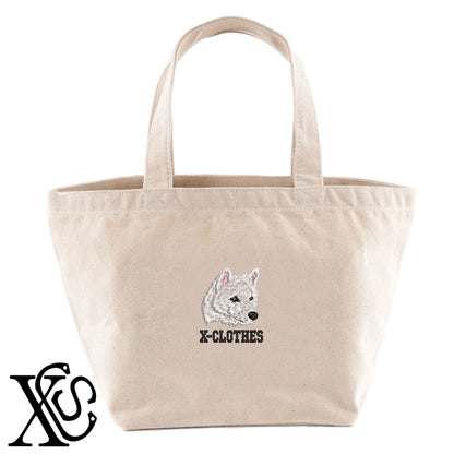 柴犬白3柄 刺繍 キャンバス生地 ランチ ミニ トートバッグ レディース メンズ【X-CLOTHES】オリジナル グッズ 刺繍 ワンポイント 雑貨【b Black Camel】【g Natural Gray】 【10犬猫図鑑-犬図鑑-D】