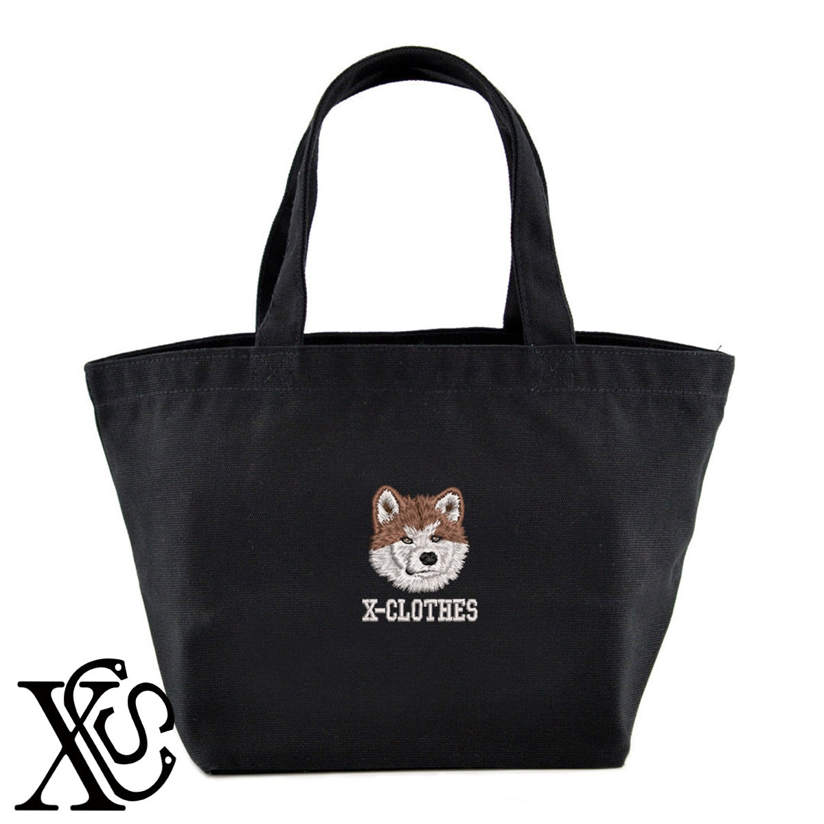 秋田犬3柄 刺繍 キャンバス生地 ランチ ミニ トートバッグ レディース メンズ【X-CLOTHES】オリジナル グッズ 刺繍 ワンポイント 雑貨【b Black Camel】【g Natural Gray】 【10犬猫図鑑-犬図鑑-D】
