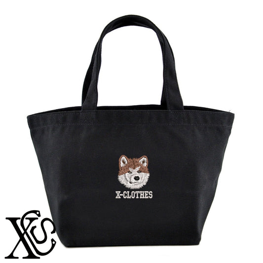 秋田犬3柄 刺繍 キャンバス生地 ランチ ミニ トートバッグ レディース メンズ【X-CLOTHES】オリジナル グッズ 刺繍 ワンポイント 雑貨【b Black Camel】【g Natural Gray】 【10犬猫図鑑-犬図鑑-D】