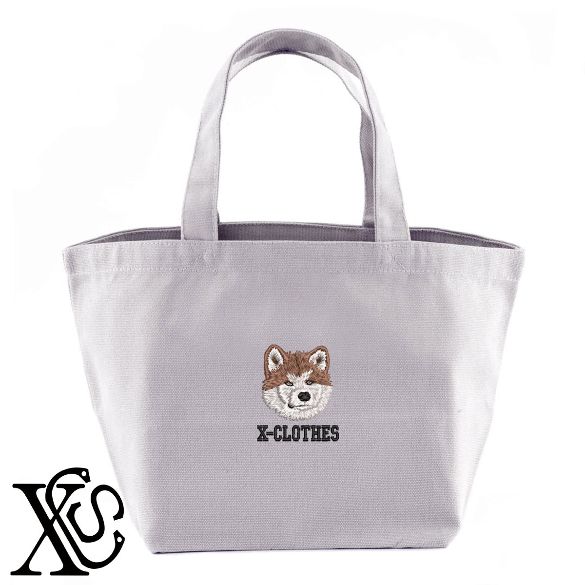 秋田犬3柄 刺繍 キャンバス生地 ランチ ミニ トートバッグ レディース メンズ【X-CLOTHES】オリジナル グッズ 刺繍 ワンポイント 雑貨【b Black Camel】【g Natural Gray】 【10犬猫図鑑-犬図鑑-D】