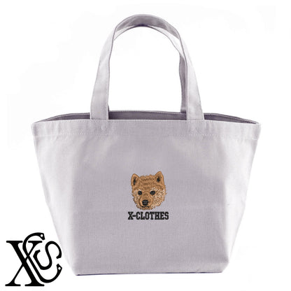 豆柴2柄 刺繍 キャンバス生地 ランチ ミニ トートバッグ レディース メンズ【X-CLOTHES】オリジナル グッズ 刺繍 ワンポイント 雑貨【b Black Camel】【g Natural Gray】 【10犬猫図鑑-犬図鑑-D】