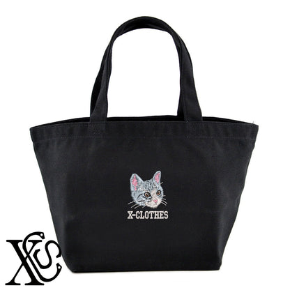アメリカンショートヘア3柄 刺繍 キャンバス生地 ランチ ミニ トートバッグ レディース メンズ【X-CLOTHES】オリジナル グッズ 刺繍 ワンポイント 雑貨【b Black Camel】【g Natural Gray】 【10犬猫図鑑-猫図鑑-A】