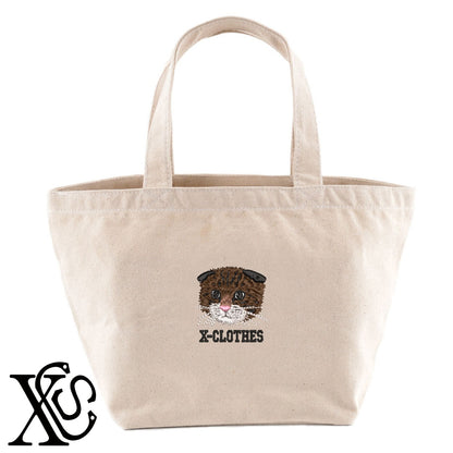 スコティッシュフォールド4柄 刺繍 キャンバス生地 ランチ ミニ トートバッグ レディース メンズ【X-CLOTHES】オリジナル グッズ 刺繍 ワンポイント 雑貨【b Black Camel】【g Natural Gray】 【10犬猫図鑑-猫図鑑-A】
