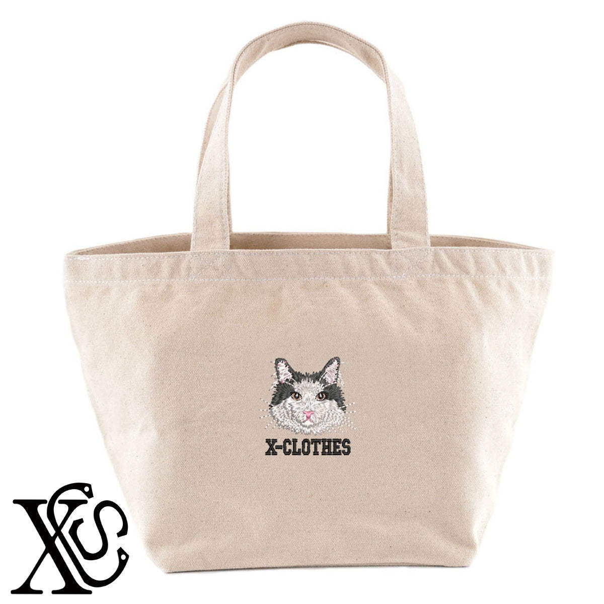 ノルウェージャンフォレスト2柄 刺繍 キャンバス生地 ランチ ミニ トートバッグ レディース メンズ【X-CLOTHES】オリジナル グッズ 刺繍 ワンポイント 雑貨【b Black Camel】【g Natural Gray】 【10犬猫図鑑-猫図鑑-A】