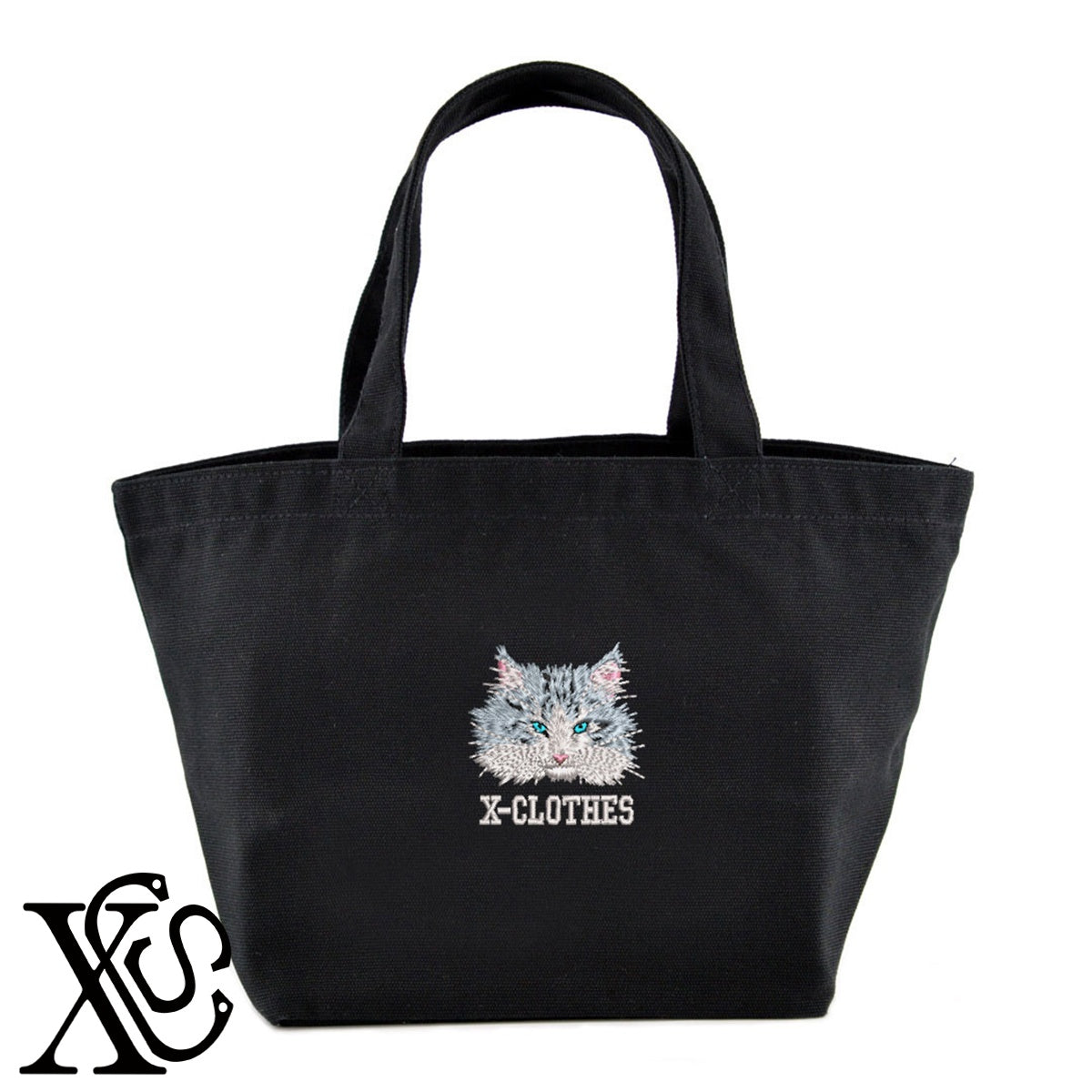 ノルウェージャンフォレスト4柄 刺繍 キャンバス生地 ランチ ミニ トートバッグ レディース メンズ【X-CLOTHES】オリジナル グッズ 刺繍 ワンポイント 雑貨【b Black Camel】【g Natural Gray】 【10犬猫図鑑-猫図鑑-A】
