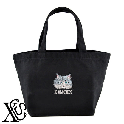 ノルウェージャンフォレスト4柄 刺繍 キャンバス生地 ランチ ミニ トートバッグ レディース メンズ【X-CLOTHES】オリジナル グッズ 刺繍 ワンポイント 雑貨【b Black Camel】【g Natural Gray】 【10犬猫図鑑-猫図鑑-A】