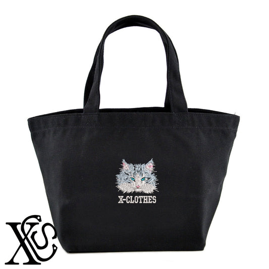 ノルウェージャンフォレスト4柄 刺繍 キャンバス生地 ランチ ミニ トートバッグ レディース メンズ【X-CLOTHES】オリジナル グッズ 刺繍 ワンポイント 雑貨【b Black Camel】【g Natural Gray】 【10犬猫図鑑-猫図鑑-A】