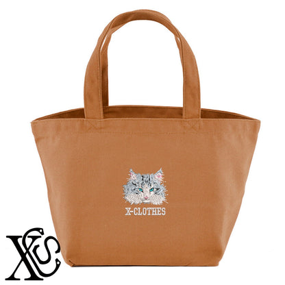 ノルウェージャンフォレスト4柄 刺繍 キャンバス生地 ランチ ミニ トートバッグ レディース メンズ【X-CLOTHES】オリジナル グッズ 刺繍 ワンポイント 雑貨【b Black Camel】【g Natural Gray】 【10犬猫図鑑-猫図鑑-A】