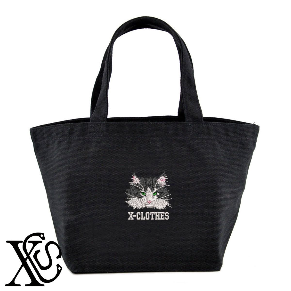 ノルウェージャンフォレスト5柄 刺繍 キャンバス生地 ランチ ミニ トートバッグ レディース メンズ【X-CLOTHES】オリジナル グッズ 刺繍 ワンポイント 雑貨【b Black Camel】【g Natural Gray】 【10犬猫図鑑-猫図鑑-A】