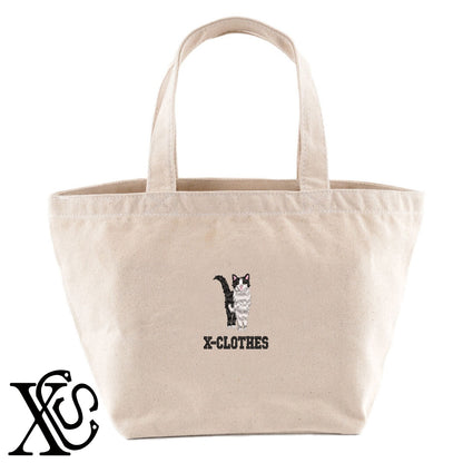 ハチワレ猫5柄 刺繍 キャンバス生地 ランチ ミニ トートバッグ レディース メンズ【X-CLOTHES】オリジナル グッズ 刺繍 ワンポイント 雑貨【b Black Camel】【g Natural Gray】 【10犬猫図鑑-猫図鑑-A】