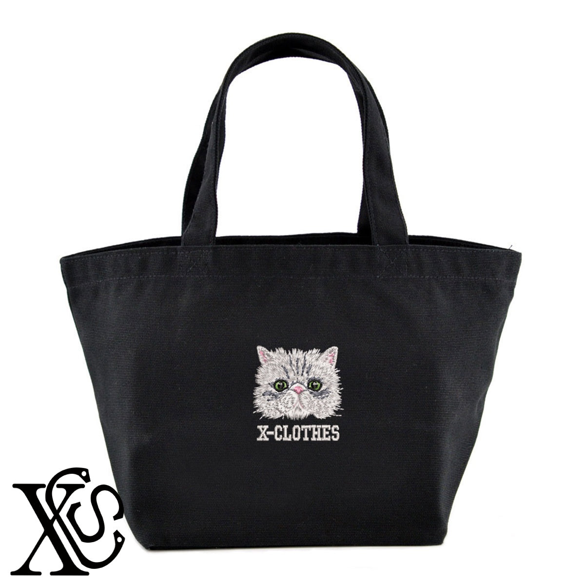 ペルシャ猫3柄 刺繍 キャンバス生地 ランチ ミニ トートバッグ レディース メンズ【X-CLOTHES】オリジナル グッズ 刺繍 ワンポイント 雑貨【b Black Camel】【g Natural Gray】 【10犬猫図鑑-猫図鑑-A】
