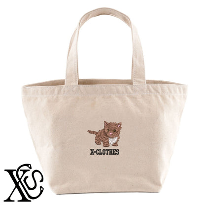 マンチカン3柄 刺繍 キャンバス生地 ランチ ミニ トートバッグ レディース メンズ【X-CLOTHES】オリジナル グッズ 刺繍 ワンポイント 雑貨【b Black Camel】【g Natural Gray】 【10犬猫図鑑-猫図鑑-A】