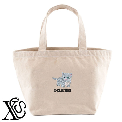 マンチカン4柄 刺繍 キャンバス生地 ランチ ミニ トートバッグ レディース メンズ【X-CLOTHES】オリジナル グッズ 刺繍 ワンポイント 雑貨【b Black Camel】【g Natural Gray】 【10犬猫図鑑-猫図鑑-A】