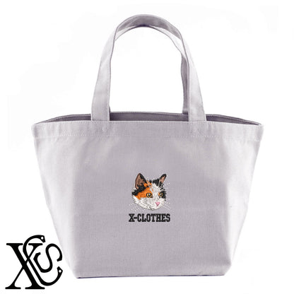三毛猫3柄 刺繍 キャンバス生地 ランチ ミニ トートバッグ レディース メンズ【X-CLOTHES】オリジナル グッズ 刺繍 ワンポイント 雑貨【b Black Camel】【g Natural Gray】 【10犬猫図鑑-猫図鑑-B】