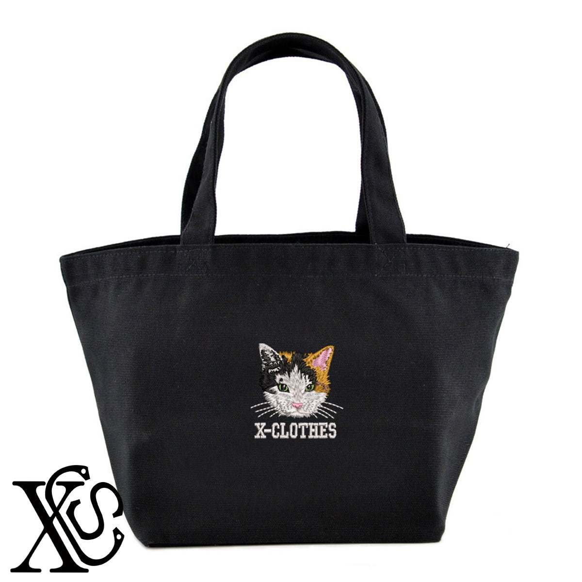 三毛猫5柄 刺繍 キャンバス生地 ランチ ミニ トートバッグ レディース メンズ【X-CLOTHES】オリジナル グッズ 刺繍 ワンポイント 雑貨【b Black Camel】【g Natural Gray】 【10犬猫図鑑-猫図鑑-B】